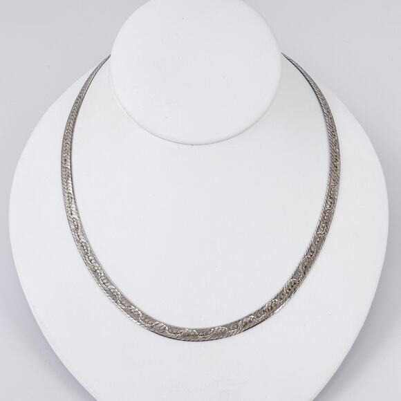 Vintage Italy Sterling Silver 925 Flat Herringbone Chain Necklace 18" - Picture 1 of 4